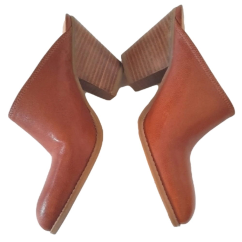 NINE WEST Leather Mule Block heel Shoes SZ 7  LIKE NEW